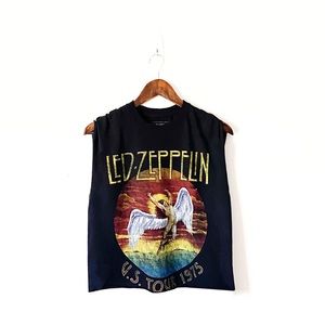 Led Zeppelin Distressed US Tour 1975 rock Graphic Band Crop Tank NEW w/out tags